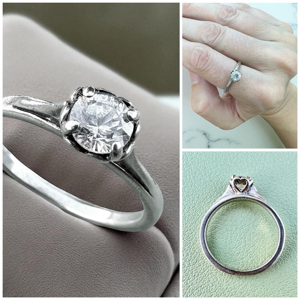 Sterling Silver Solitaire Promise Ring Heart Cutout Sweetheart 925 Minimalist 7